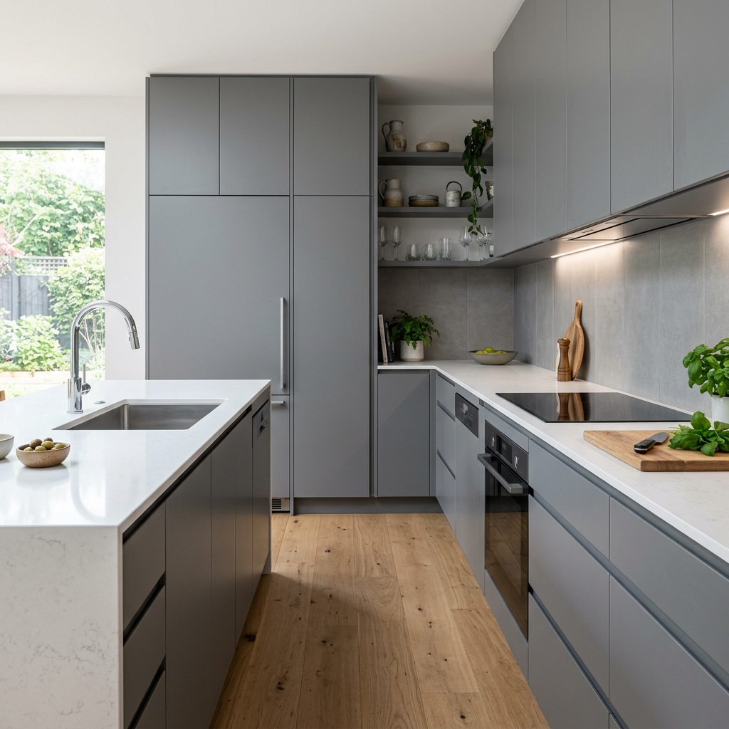 Cocina lacada en gris ceniza en Burgos