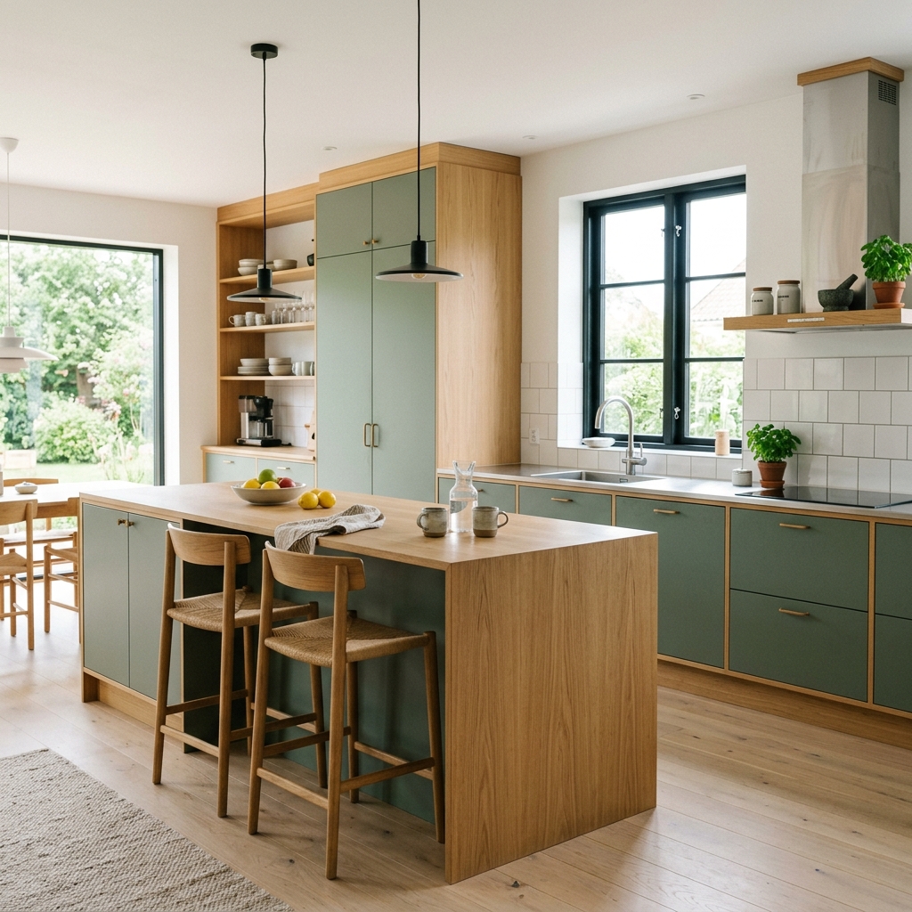 Cocina nórdica con madera natural y lacado blanco a medida en Burgos