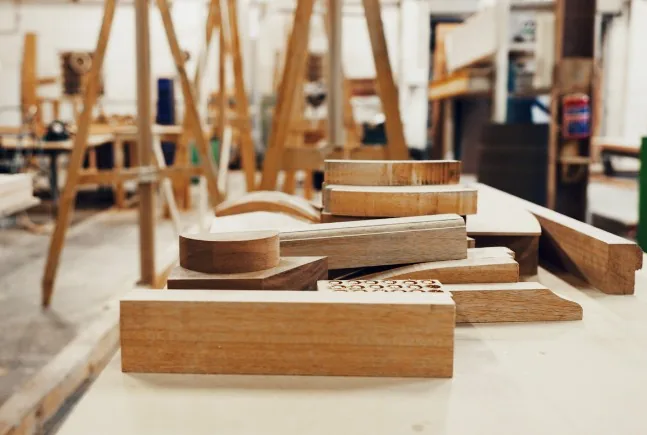Carpintero trabajando la madera en su taller de Burgos